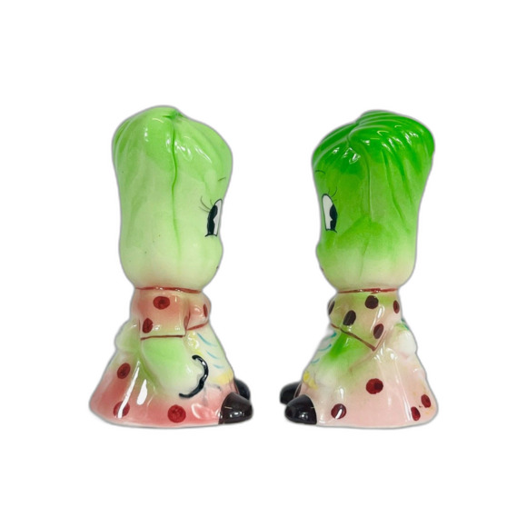 Vtg Japan Anthromorphic Lettuce Leek Ladies Salt and Pepper Shakers Side Eye - Picture 7 of 10
